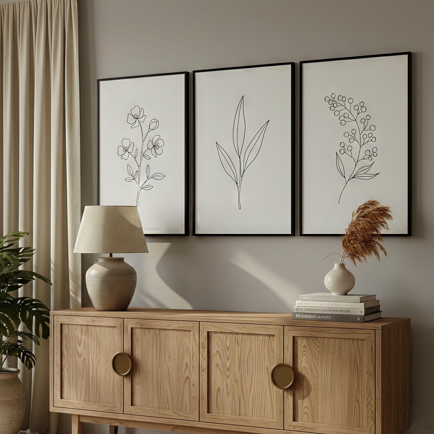 Minimalist Botanical Line Art Set of 3 Prints, Simple Wall Art for ...