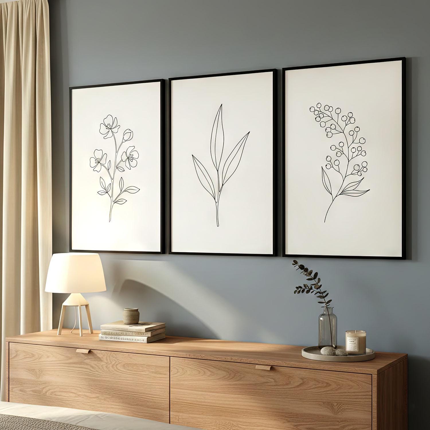 Minimalist Botanical Line Art Set of 3 Prints, Simple Wall Art for ...