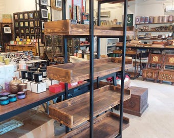 Live Edge Bookshelf, Industrial Live Edge Wood Bookcase, Rustic Bookshelf, Vintage Book Case, Industrial Bookshelf, Solid Wood Shelves