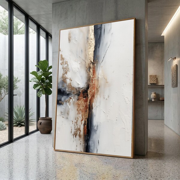 Abstract Canvas Wall Art, Neutral Tones, Metallic Gold Accents, Modern Home Decor