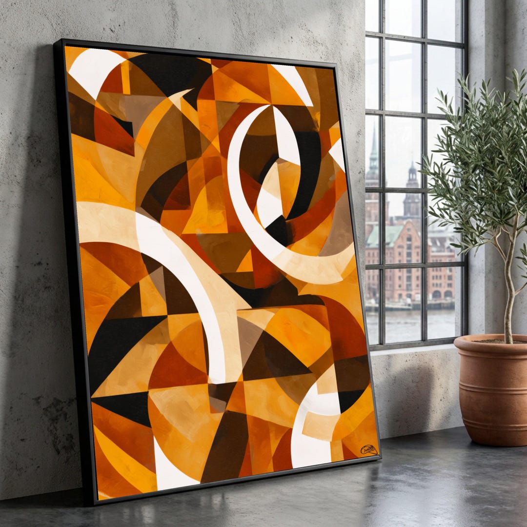 Warm Earth Tones Geometric Abstract Canvas Art, Modern Brown Orange ...