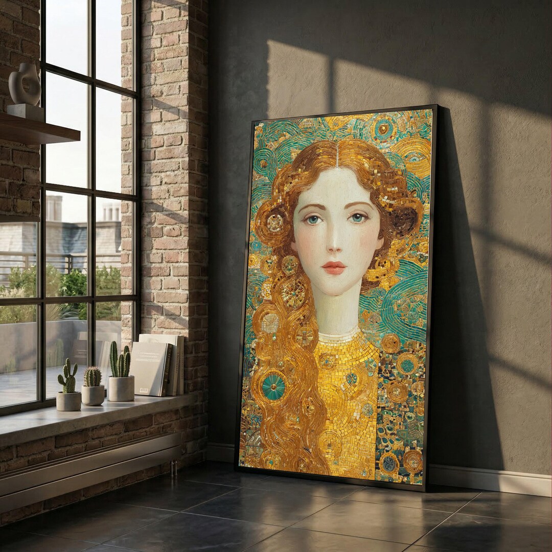 Gustav Klimt Inspired Portrait Canvas, Decorative Art Nouveau Wall Art ...