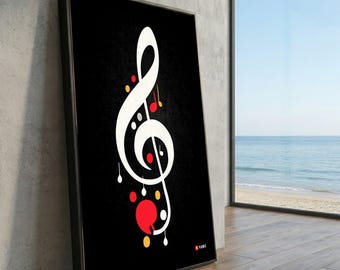 Modern Music Notes Canvas Art, Abstract Treble Clef Design