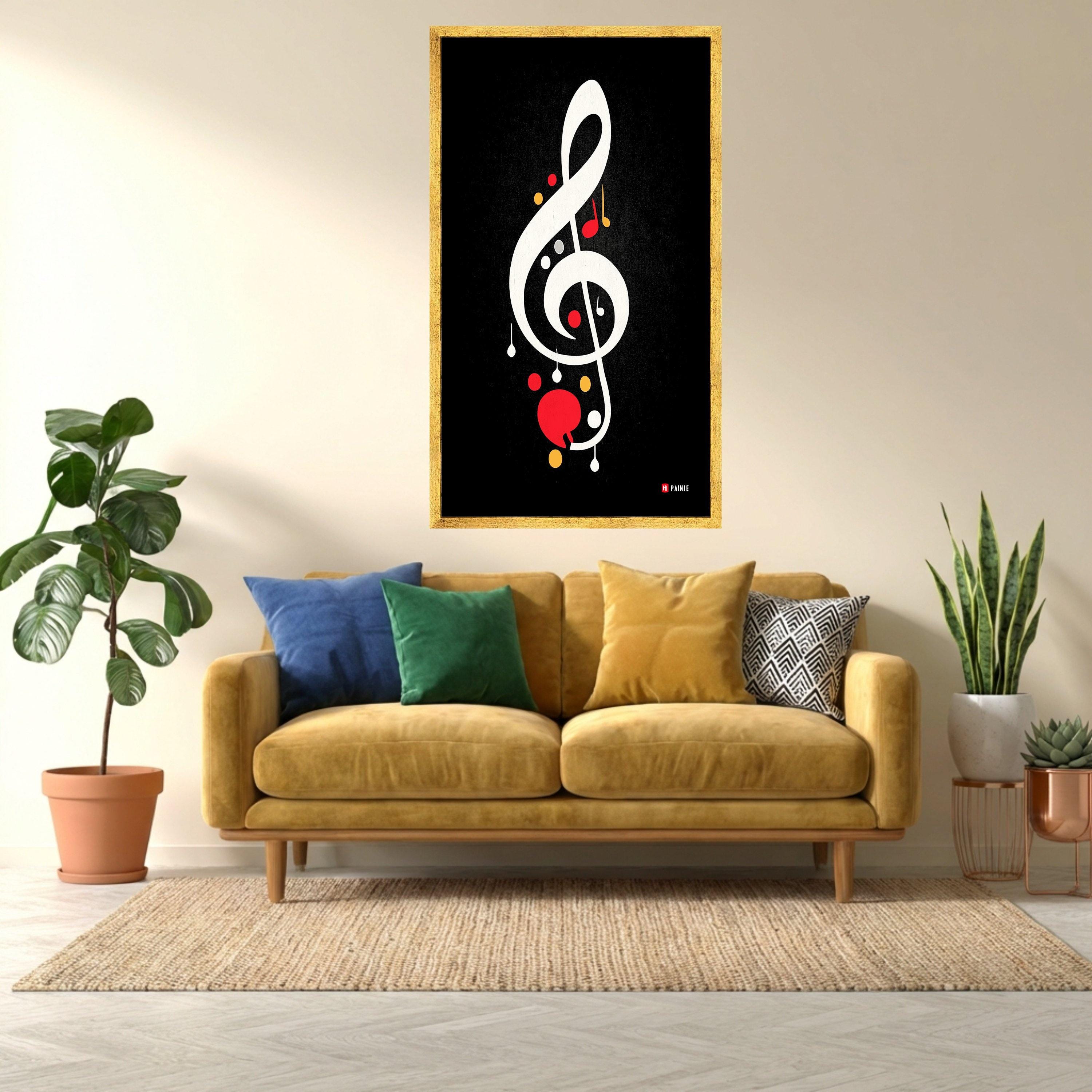 アート・デザイン・音楽 HANDCRAFTED MODERN Modern Music Notes Canvas Art, Abstract Treble Clef Design