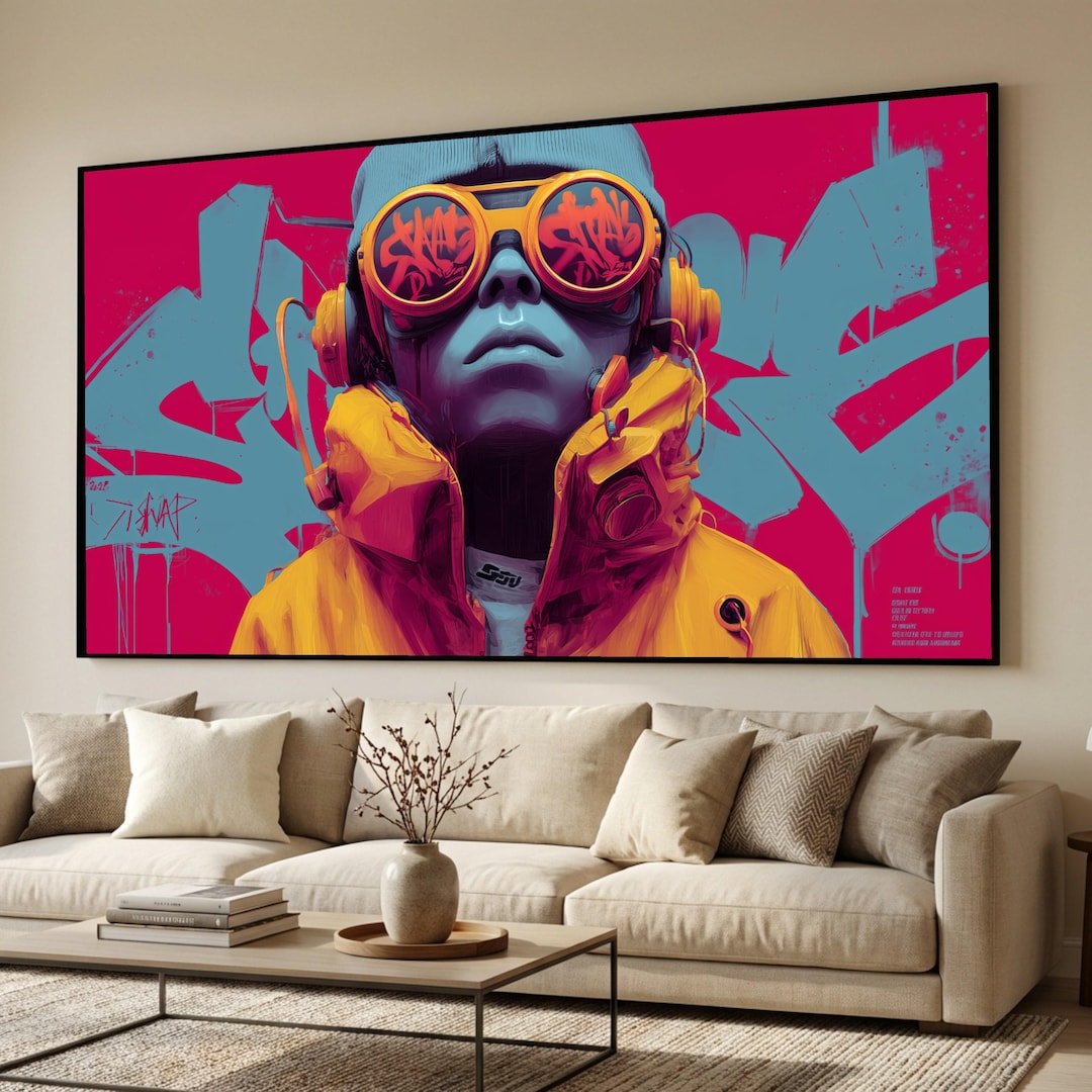 Urban Street Style Portrait Canvas Neon Graffiti Art Hip Hop Wall urban-street-style-portrait-canvas-neon-graffiti-art-hip-hop-wall