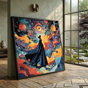 Mystical Cosmic Woman Canvas, Abstract Galaxy Art, Surreal Space Scene, Nebula, Fantasy Wall Art