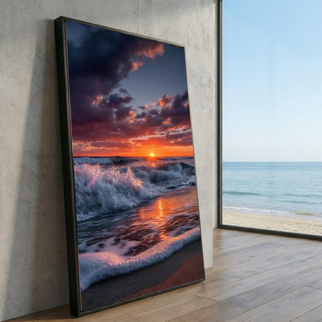 Vibrant Ocean Sunset Canvas Print, Crashing Waves Seascape Wall Art - Etsy