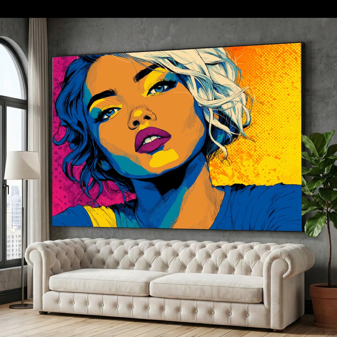 Vibrant Pop Art Woman Portrait Canvas, Colorful Abstract Wall Art ...