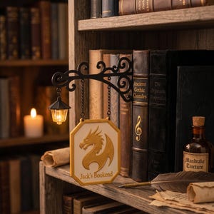 Dragon Book Nook Lamp, Gothic Bookshelf Lantern, Mini Library Shelf Light, Fantasy Reading Nook Decor, Book Lover Gift, Dark Academia Decor