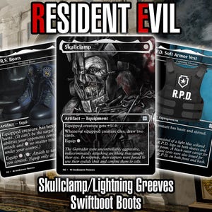 Resident Evil Equipment Bundle, Custom MTG Proxy Cards (Lightning Greaves, Swiftfoot Boots, Skullclamp)