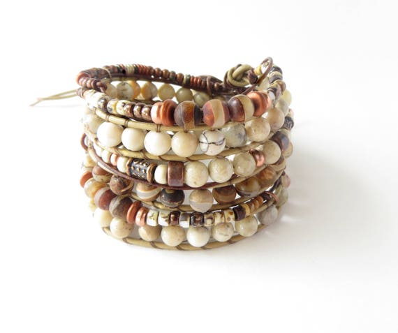 Stone Beads Multi color earth tones 6 count Women/'s Bracelet BRACELET GIFT BUNDLE Individually Wrapped