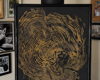 Cedar Tree Ring Art Print Shawnigan Lake Vancouver Island Handmade Nature Artwork Minimalist Forest Decor 22x28