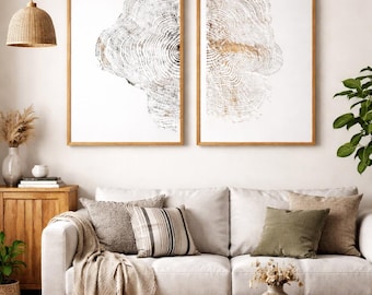 Minimalist Tree Ring Wall Art Set of 2, Handmade Wood Print, Neutral Scandinavian Decor, Black and White Organic Modern Art