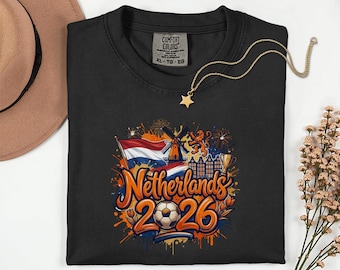 Camiseta de fútbol de los Países Bajos 2026, camiseta gráfica para aficionados al fútbol del país, camiseta unisex Comfort Colors