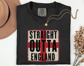 Camiseta Comfort Colors Straight Outta England Flag Graphic Tee, Camiseta de estilo urbano de fútbol mundial