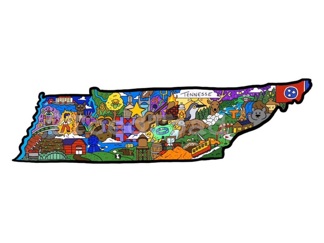 Tennessee Illustrated Map Art | Digital Download PNG | State Collage ...