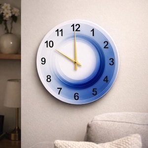 Abstract Blue Gradient Wall Clock | Minimalist Glass Art Decor | Unique Contemporary Home Timepiece | Housewarming Gift