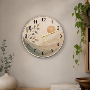 Abstrakt bläcktvättad rund glasklocka, minimalistisk stor rund väggkonst, modern heminredning
