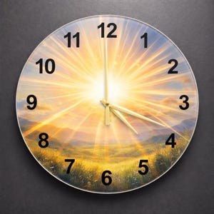 Radiant Solstice Wall Clock, Glass Art Timepiece with Sun Ray Design for Modern Home Decor