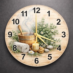 Finland Sauna Steam Halo Glass Clock | Nordic Ambient Timepiece | Ethereal Round Wall Art for Relaxation Decor