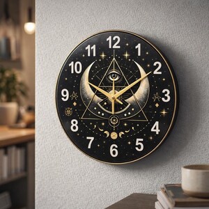 Minimalistische klok met glaskunst – abstracte print, handgemaakt groot of klein rond muuraccent voor hedendaagse ruimtes