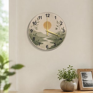 Abstract Ink Wash Round Glass Clock, Minimalist Circular Timepiece, Contemporary Fine Art Wall Decor, Large Statement Accent 51cm Option