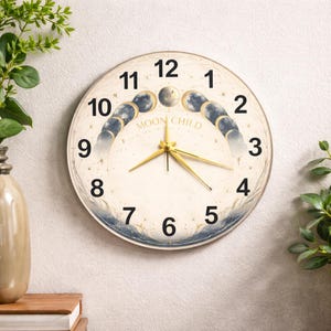 Reloj de pared de cristal con fases lunares, arte del ciclo lunar celestial, decoración minimalista en forma de arco, reloj redondo de la era espacial.