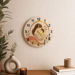 Abstract Embrace Glass Wall Clock, Warm Arc Round Timepiece, Minimalist Mother’s Day Art Decor, Soft Geometric Curvature Home Statement