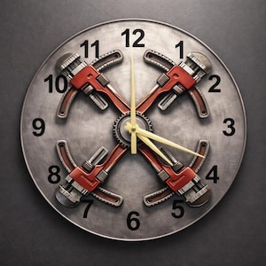 Horloge murale industrielle ronde, décoration de magasin de mécanique, cadeau unique pour bricoleur, art mural d'atelier personnalisé