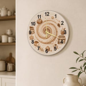 Relógio de parede redondo de vidro Cosmic Bakery, arte de parede abstrata com nebulosa em espiral, decoração celestial para cozinha, presente de boas-vindas exclusivo