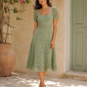 Green Lace Midi Dress - Etsy