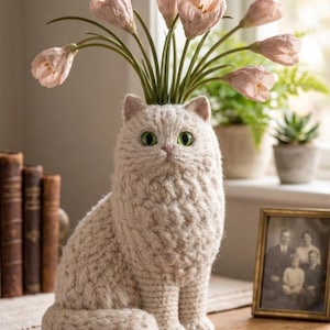 Amigurumi Cat Flower Holder Pattern, Crochet Kitty Vase PDF, Cute Cottagecore Home Decor, Unique Cat Lover Gift