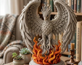 Patrón de ganchillo del Fénix en PDF, tutorial de amigurumi del ave de fuego, fénix mítico (ave Anka), decoración de aves fantásticas, patrón de escultura alada