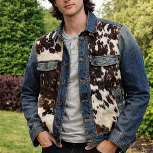 Men's Genuine Cowhide Fur Jacket – Patchwork Western Winter Coat
