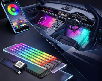 RGB-ledverlichting voetenruimte auto-interieur | Appbediening Muzieksynchronisatie Sfeerverlichting USB-strip Neon Autodecoratie Accessoires