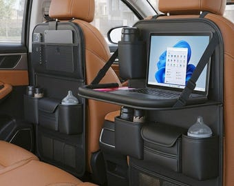 Organizer rugleuning autostoeltje | Opvouwbare opbergtas met dienblad | Waterdichte leren auto-opberger voor SUV-reizen en roadtrips