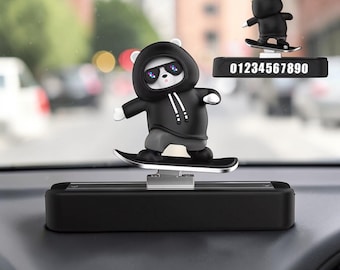 Leuke skateboardbeer autodashboarddecor | Kawaii bewegend dashboardspeelgoed | Auto-interieurornament | Cadeau voor chauffeurs