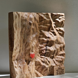 Custom 3D Walnut Topographical Map, Personalized Anniversary Wood Art
