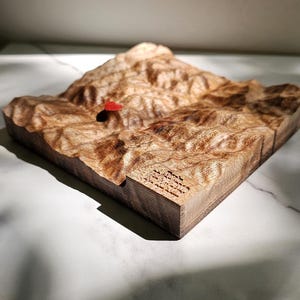 Personalized 3D Walnut Topographical Map Wooden Art | Custom Terrain Landscape Carved Relief | Hiking Gift