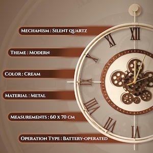 Mechanical Wall Clock, Vintage Home Decor, Industrial Style Wall Clock with Moving Gears, Modern Decorative Clock
