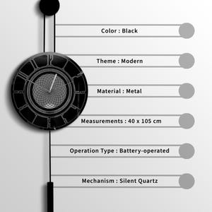 Reloj de pared moderno con espejo negro, decoración de pared de metal de lujo, reloj de cuarzo silencioso, reloj de diseño contemporáneo, diseño minimalista.