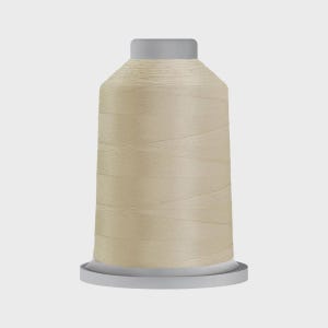 May include: A spool of pale beige thread, tightly wound around a cylindrical core. The thread has a subtle sheen, and the spool has a grey top and base. Suitable for sewing, embroidery, or other textile crafts.