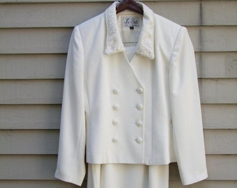 Vintage beaded and sequint Ecru 2pc Suit ala 1990s