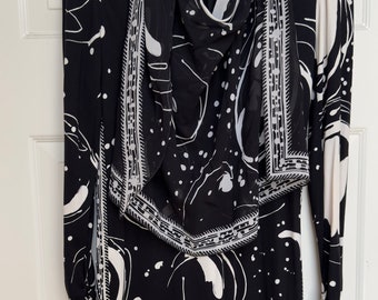 Vintage"Leonard Paris Fashion" Dress with attached front Scarf to drape around back- Black and White