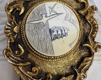 Hand made Leather Belt with Ink drawing on Ivory Buckle SZS