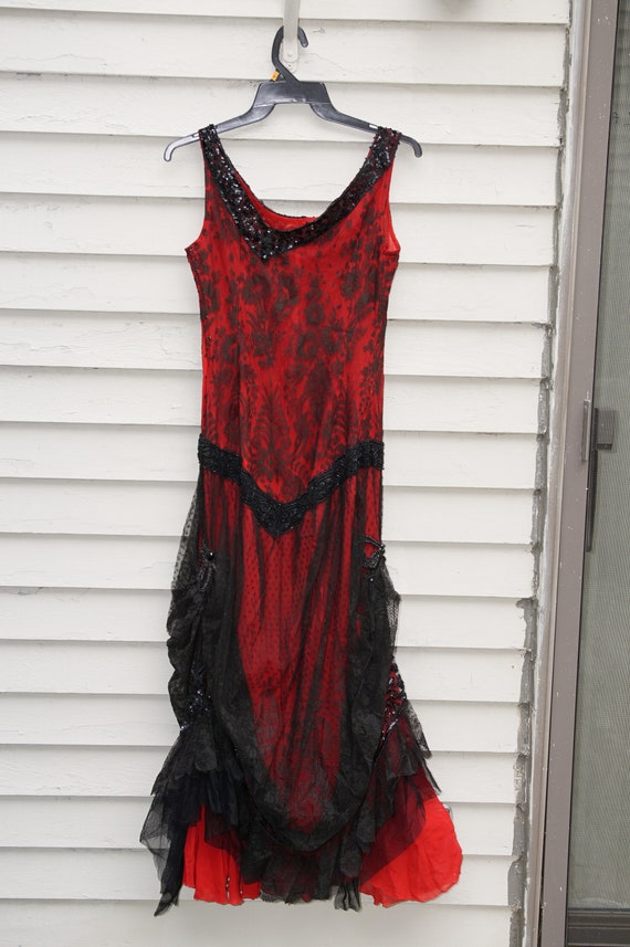Vintage Red Chiffon and Black Lace Beaded Gown Ala 1910-1920 Titanic Era -  Etsy