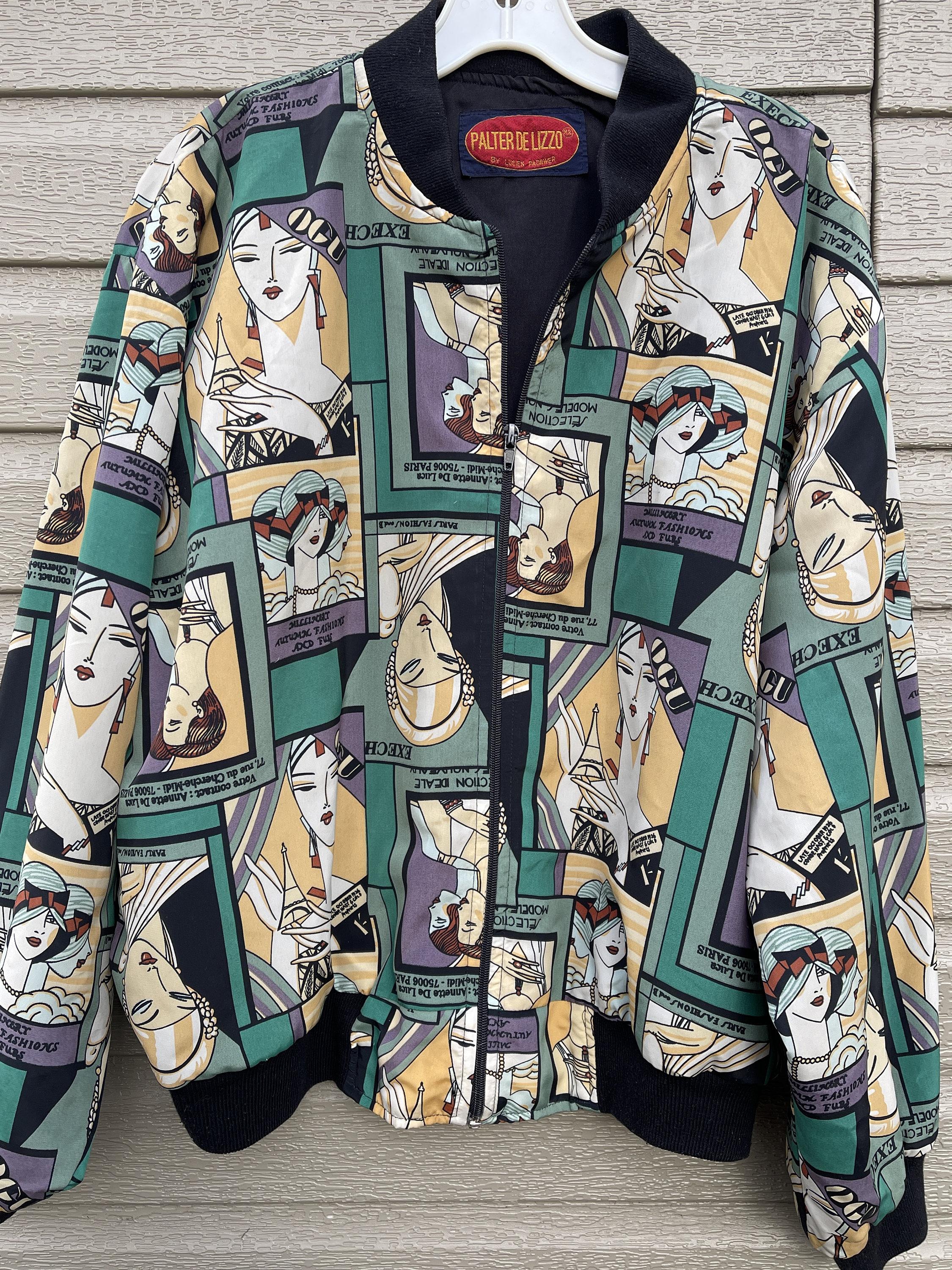 Vintage Paris Theme Art Deco Style 80's90's Front Zip Jacket
