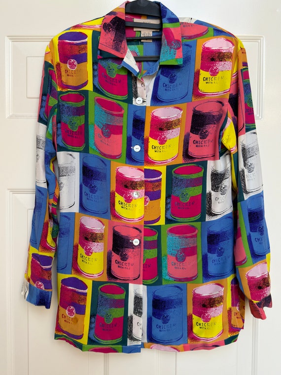 Vintage Andy Warhol style Soup Can Silk Blouse by… - image 1