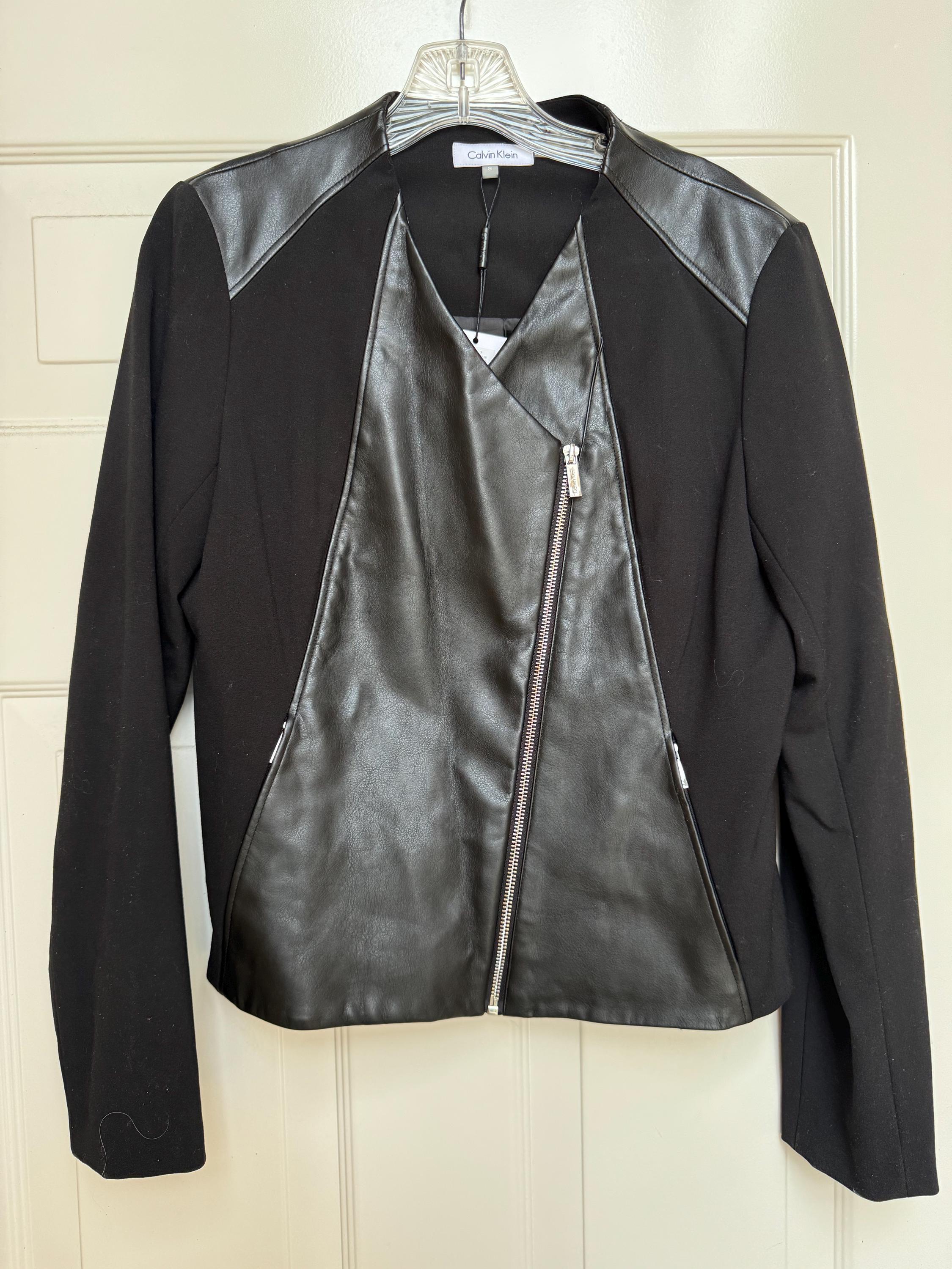 Black Faux Leather and Polyester Jacket With Silver Zippers Black Faux Leather and Polyester Jacket With Silver Zippers