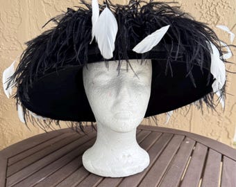 Vintage Black Wool dual Feather Hat made by Bollman Hats for KOKIN Hats